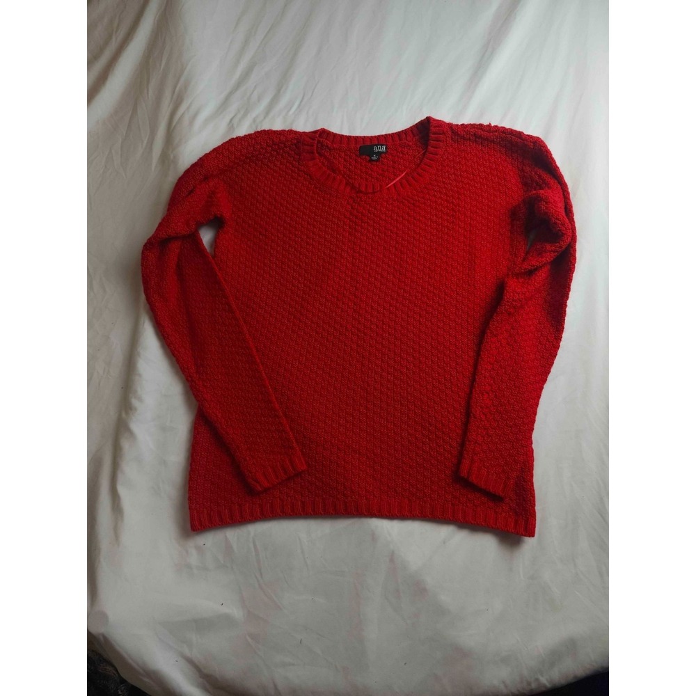 ANA A‎ New Approach Sweater Womens Medium Red Chunky Knit Pullover Long Sleeve
